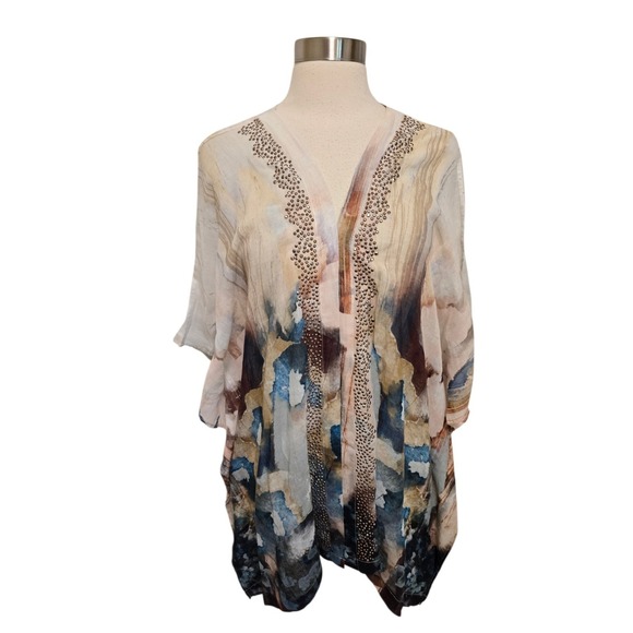 Soft Surroundings Sweaters - Soft Surroundings Womens Kimono Style Cardigan One Size Watercolor Linen Blend